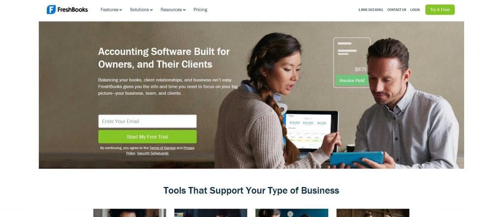 Best Accounting Software: FreshBooks homepage screenshot
