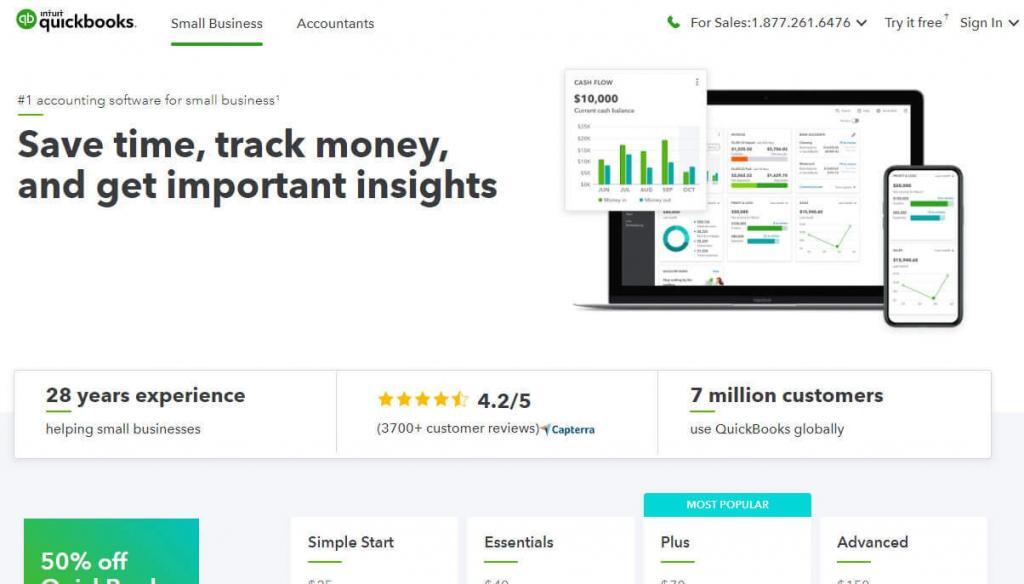 Best Accounting Software: Quickbooks homepage screenshot