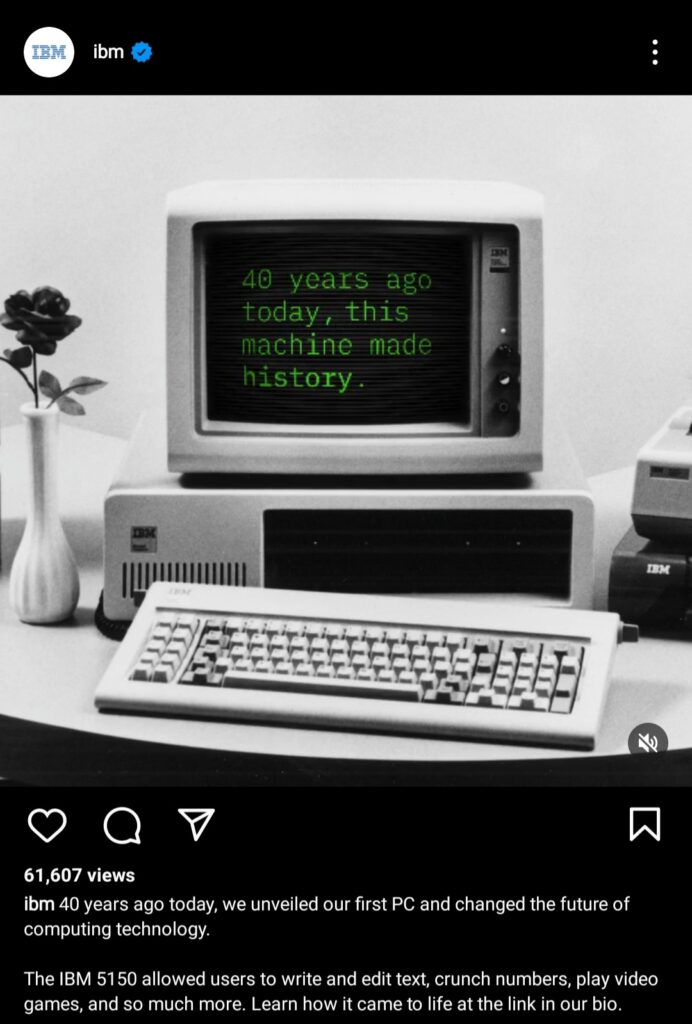 IBM's Instagram post last August 13, 2021 that shows their contribution in the history of computer.