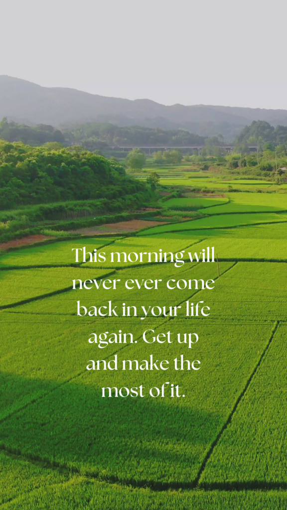 This morning will never ever come back in your life again. Get up and make the most of it.
