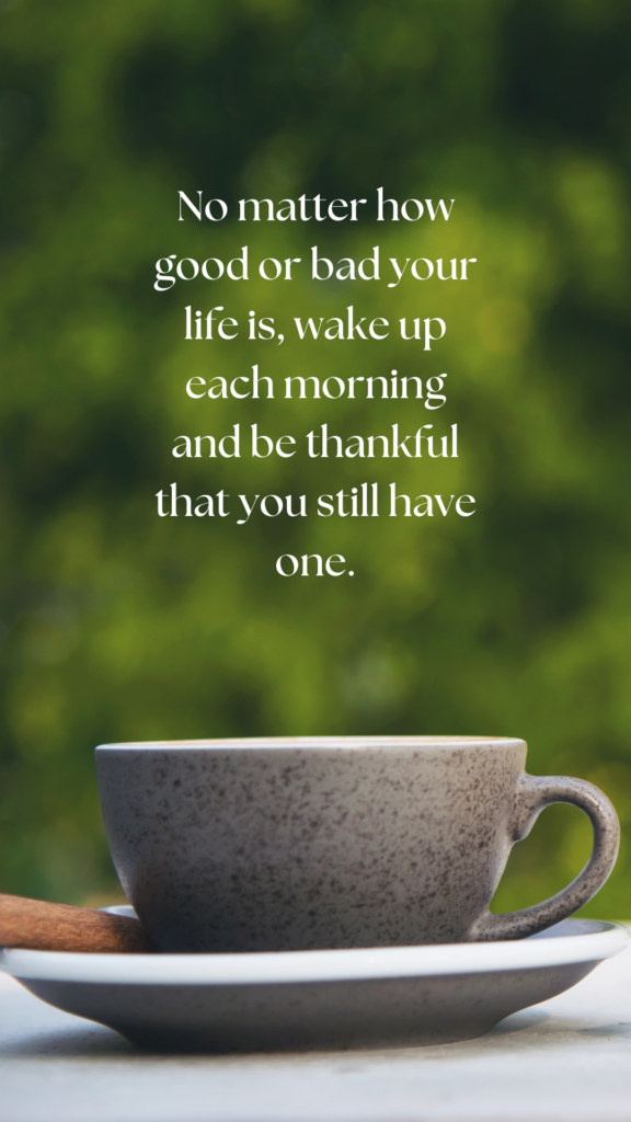 No matter how good or bad your life is, wake up each morning and be thankful that you still have one.