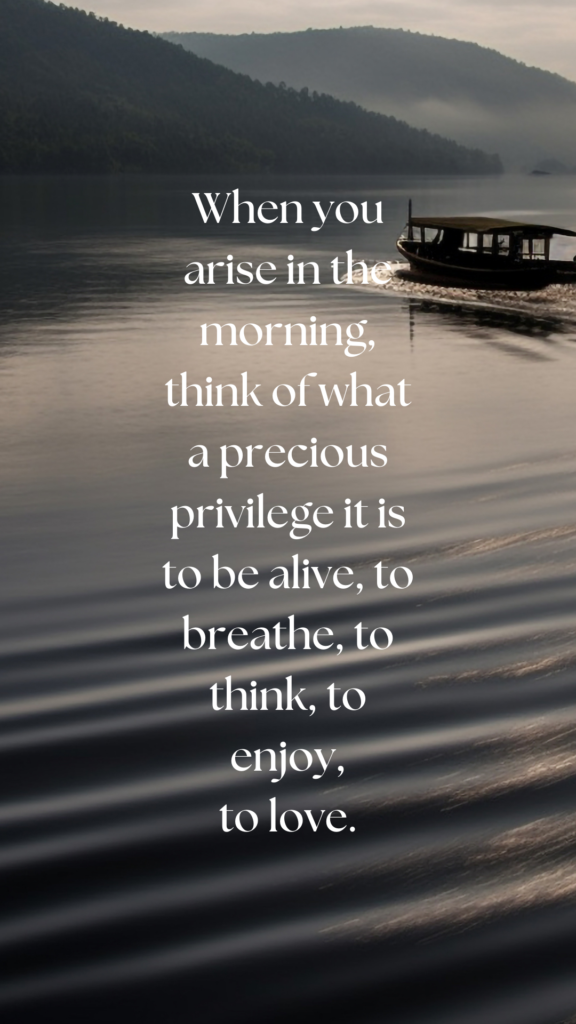 When you arise in the morning, think of what a precious privilege it is to be alive, to breathe, to think, to enjoy, to love.